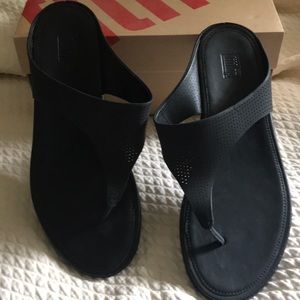 Black leather fit flops